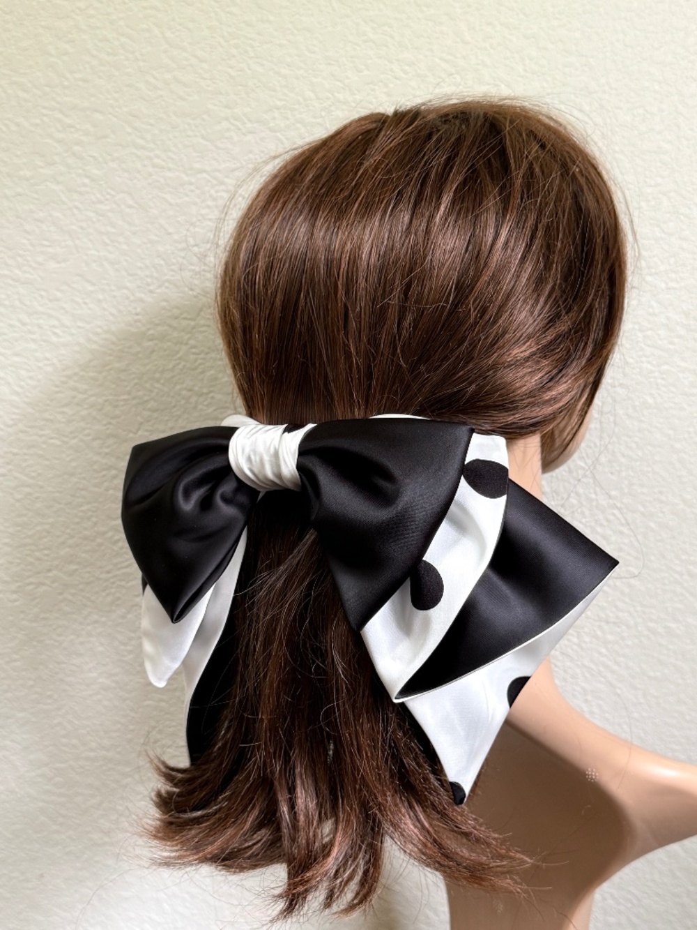 Silk satin polka dots bow oversized hair bow